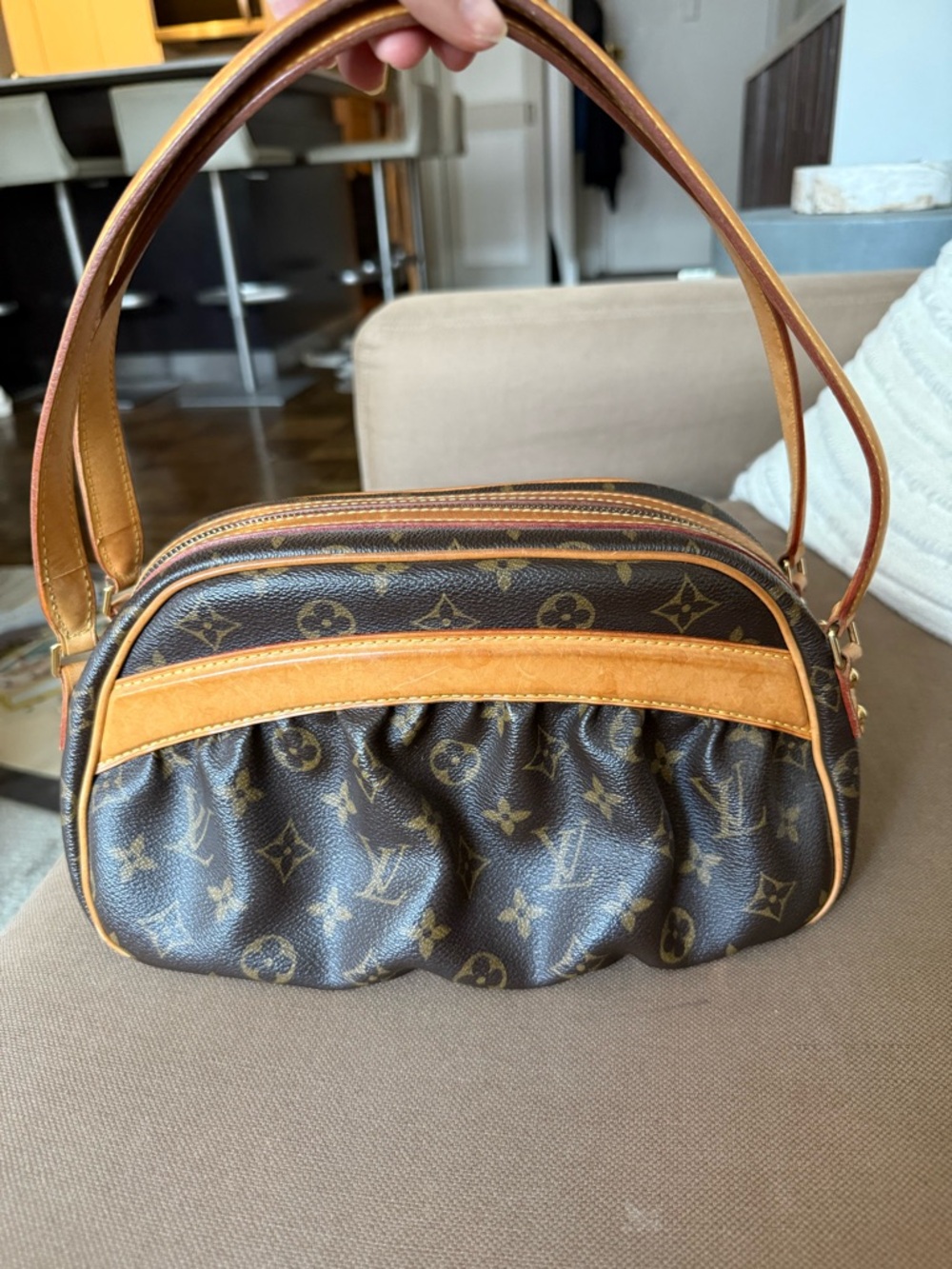 Louis Vuitton Monogram Canvas Shoulder Bag with Tan Trim